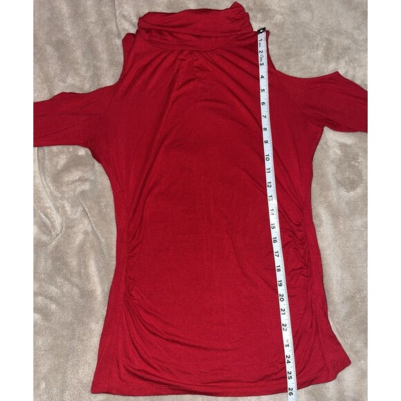 NWT NY & Co 7th Avenue Red 3/4 sleeve cold shoulder Ruched pullover top sz M - Picture 4 of 6